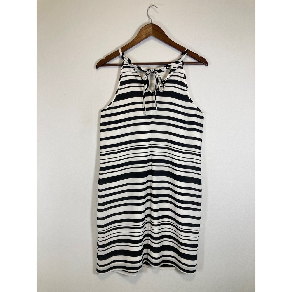 Mod Chic Banana Republic Womens Size 8 Black White Striped Halter Shift Dress - Picture 2 of 11